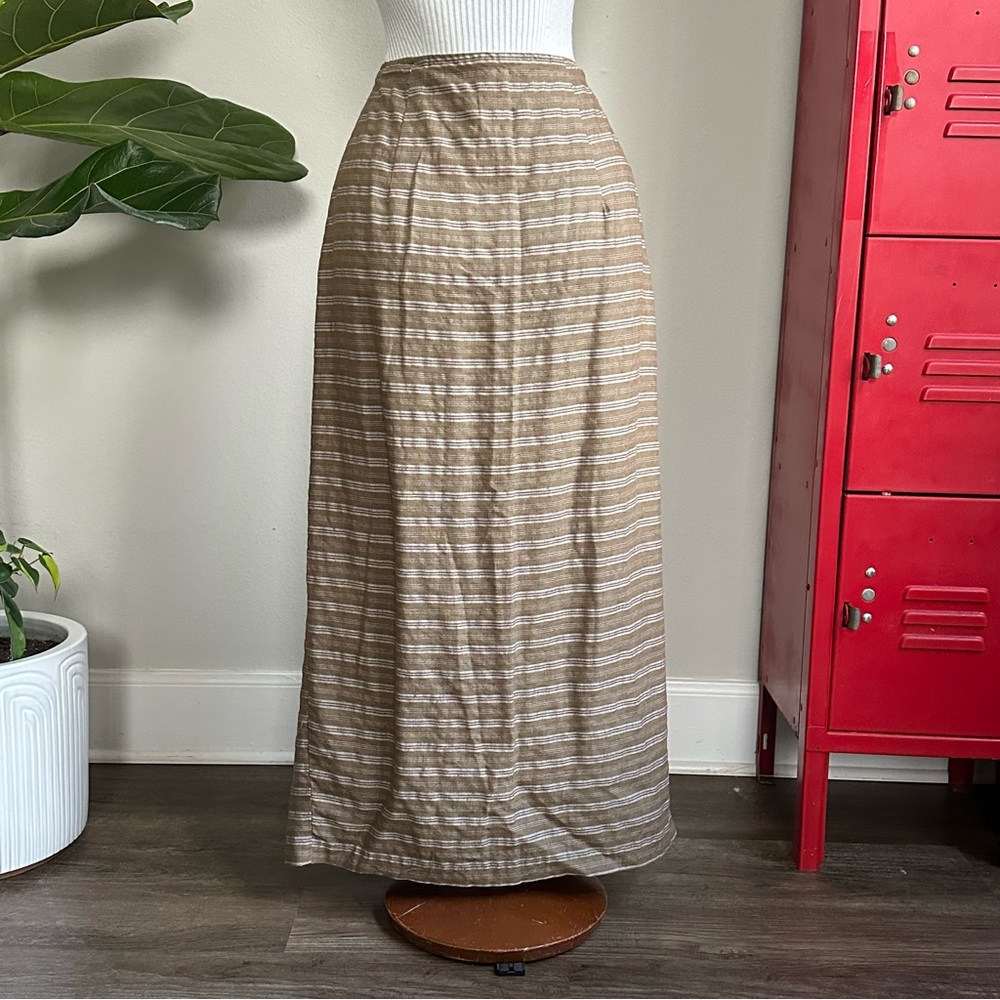 Chic brown white full Button-Down Striped Pencil … - image 5